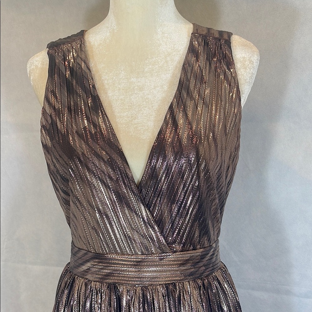 Gold and Brown Embellished A-Line Cocktail Dress - Picture 3 of 10